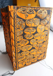 Colorful Lokta Paper Ceiling Lamp Shade Printed with Buddha Eyes - nepacrafts