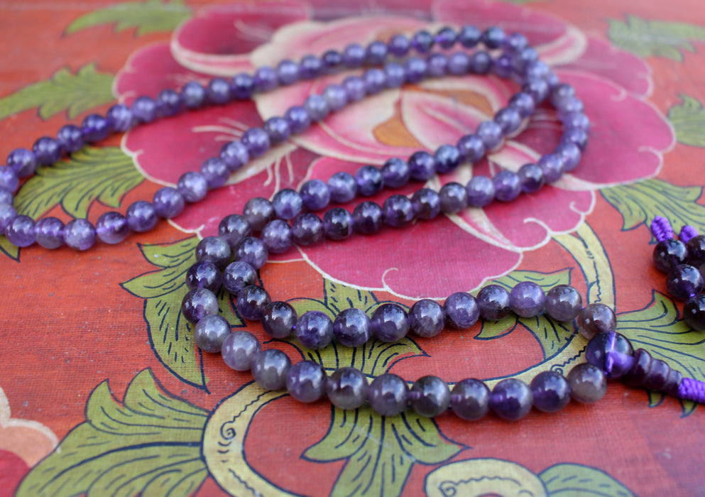 108 Amethyst Gemstone Prayer Beads Mala, Yoga Jewelry - nepacrafts