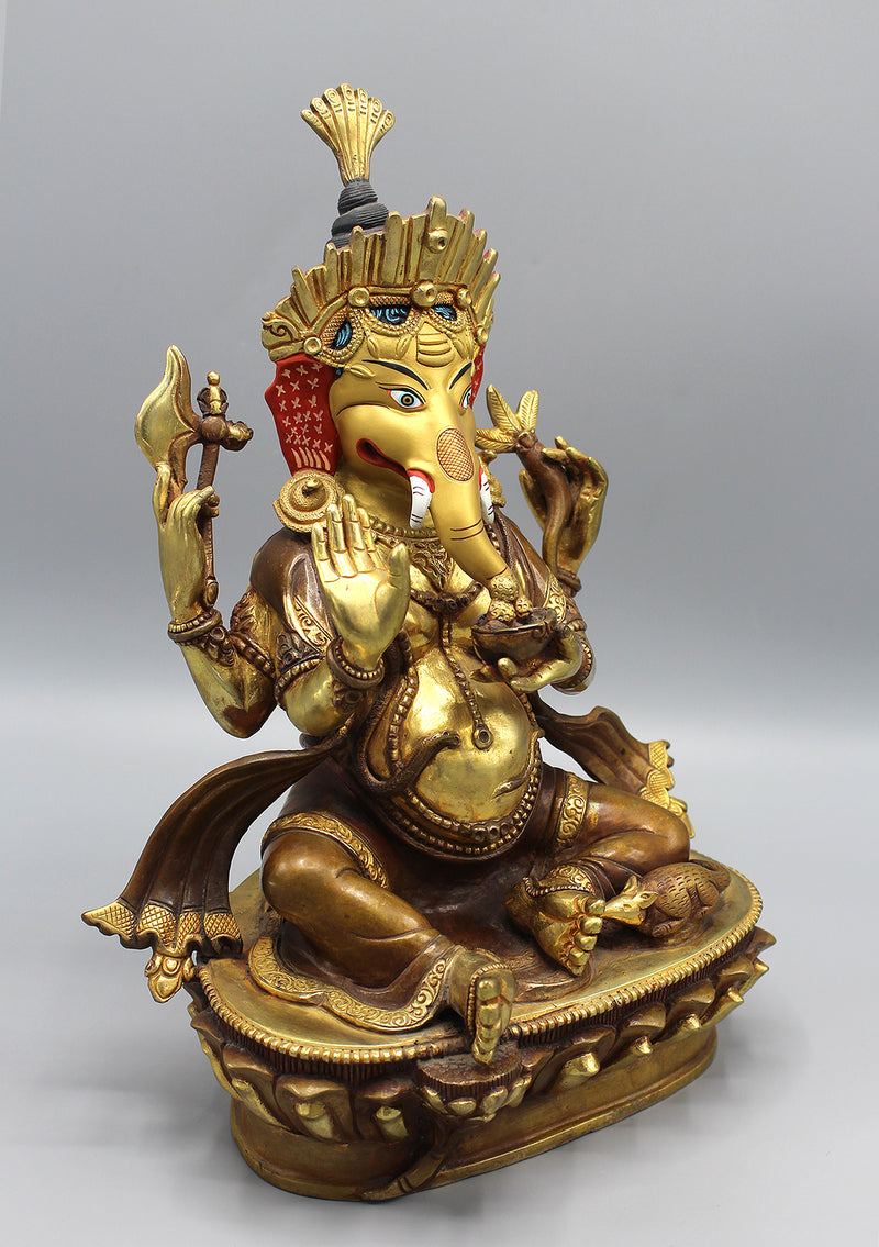 Partly Gold Painted Hindu Lord Ganesha Statue