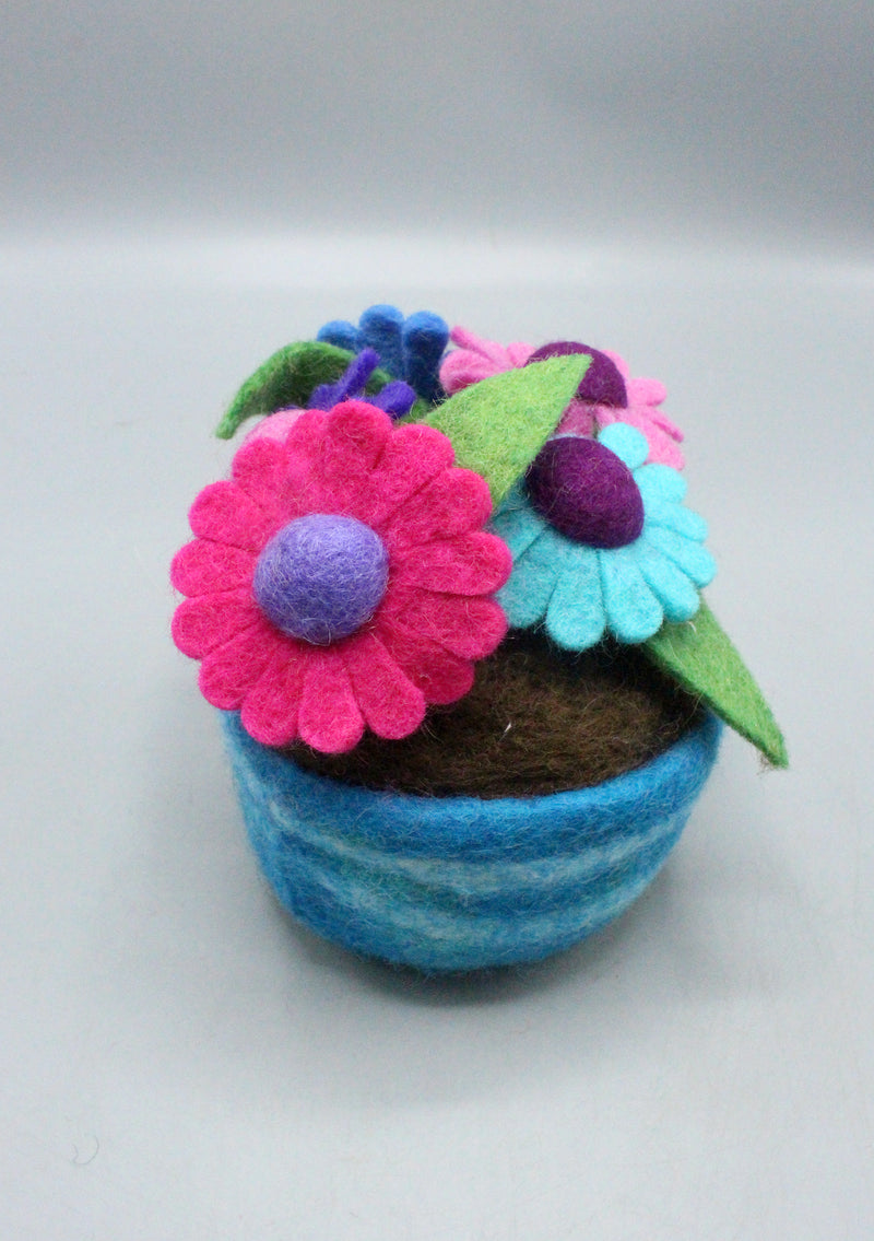 Blue Felt Vase with Five Color Flowers