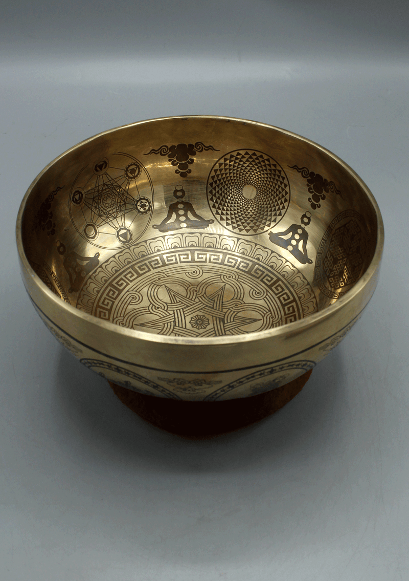 Handmade Endless Knot Mandala Etched Gulpa Singing Bowl with Ashtamangal Symbol