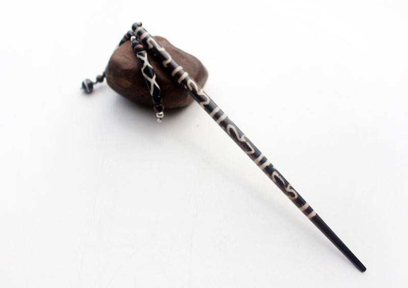 Om Painted Yak Bone Hair Sticks Clip - nepacrafts