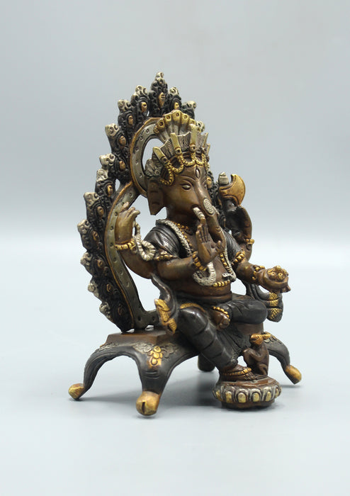 Four Armed Ganesha Statue Sitting on Throne 5.5"