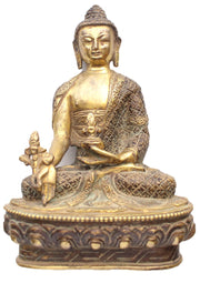Medicine Buddha on a Lotus Healing Statue - nepacrafts