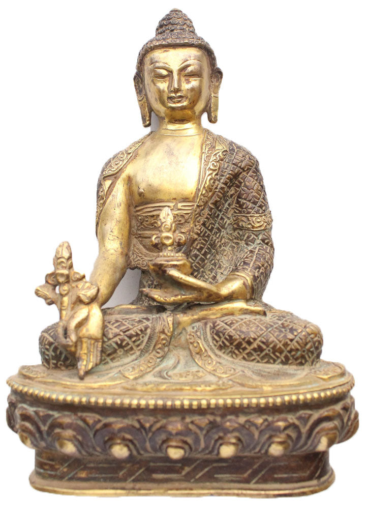 Medicine Buddha on a Lotus Healing Statue - nepacrafts