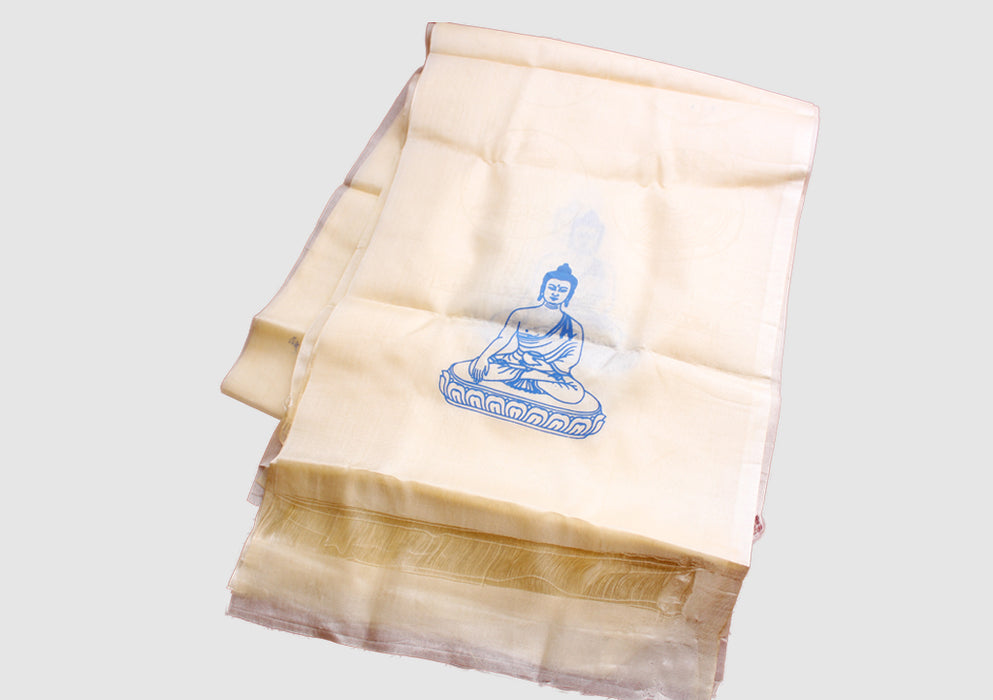 Shakyauni Buddha Printed Silk Blend Offering Scarf Khata - nepacrafts