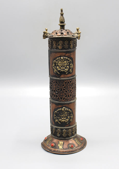 Buddha Stupa Vertical Mahakala Carving Copper Incense Burner