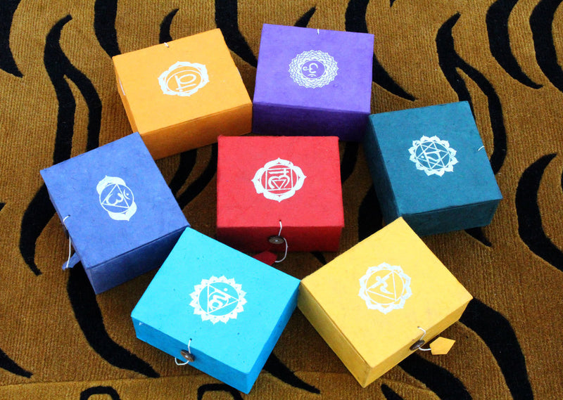 Seven Chakra Signs etched Singing Bowls Gift Box set