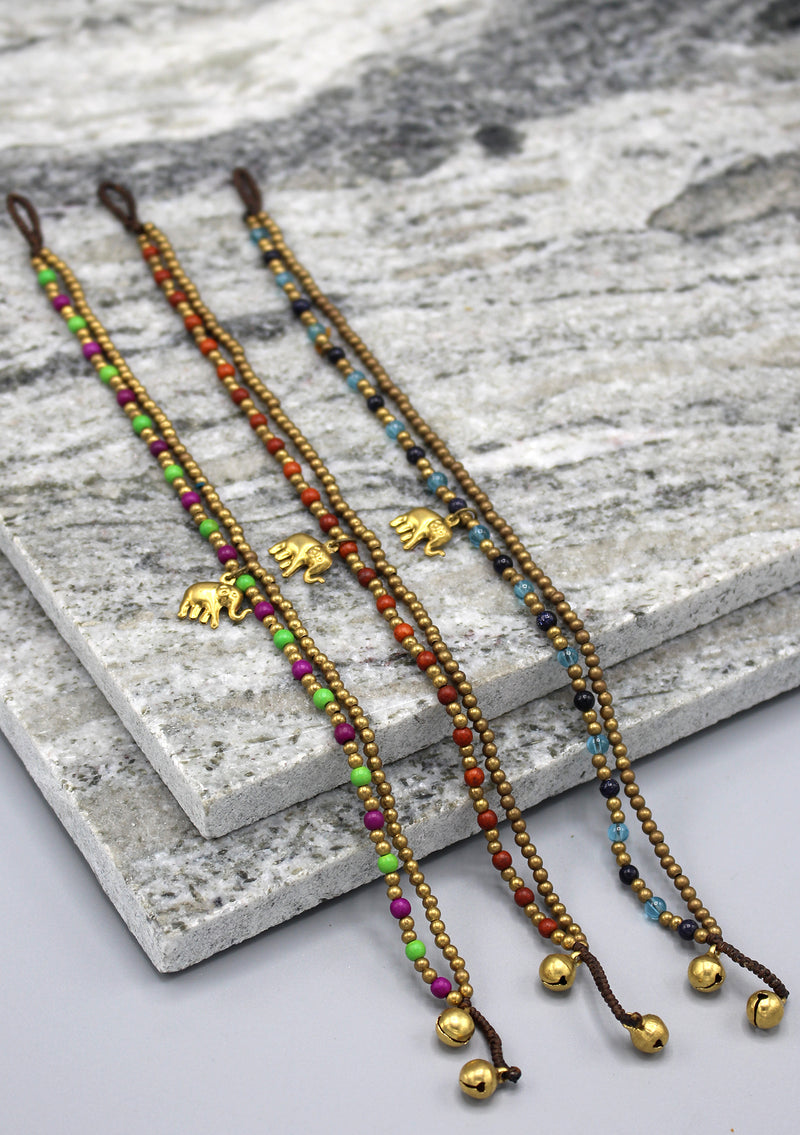 Multicolor Glass Beads Elephant Charm Anklet - nepacrafts