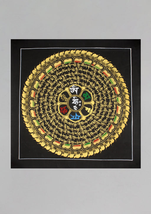 5 Line Om mani Padme Hum Mantras Painted Thangka - nepacrafts