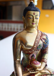 Gold Plated Dragon Carved Monastic Shakyamuni Buddha Statue 8.5" - nepacrafts