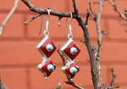 Square Shaped Floral Dangle Silver Earrings - nepacrafts