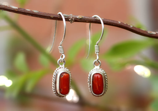 Fine Carving Coral Inlaid Silver Earrings - nepacrafts