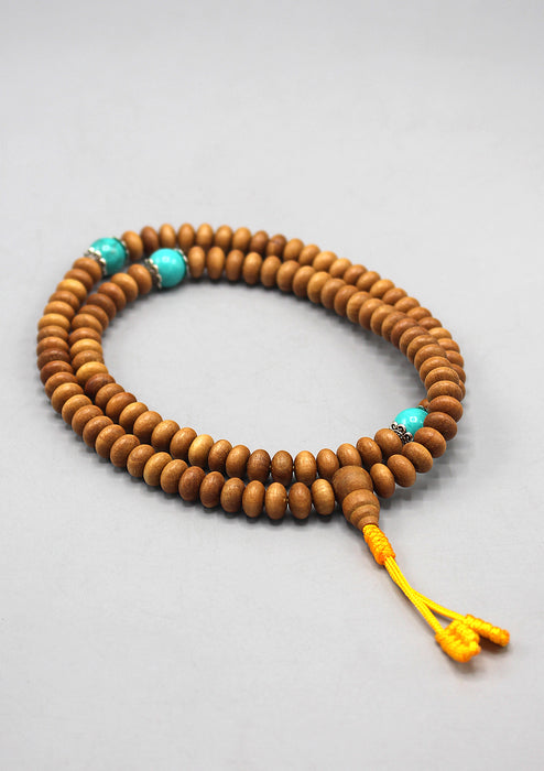 10 mm Flat Beads Sandalwood Prayer Mala for Meditation and Yoga