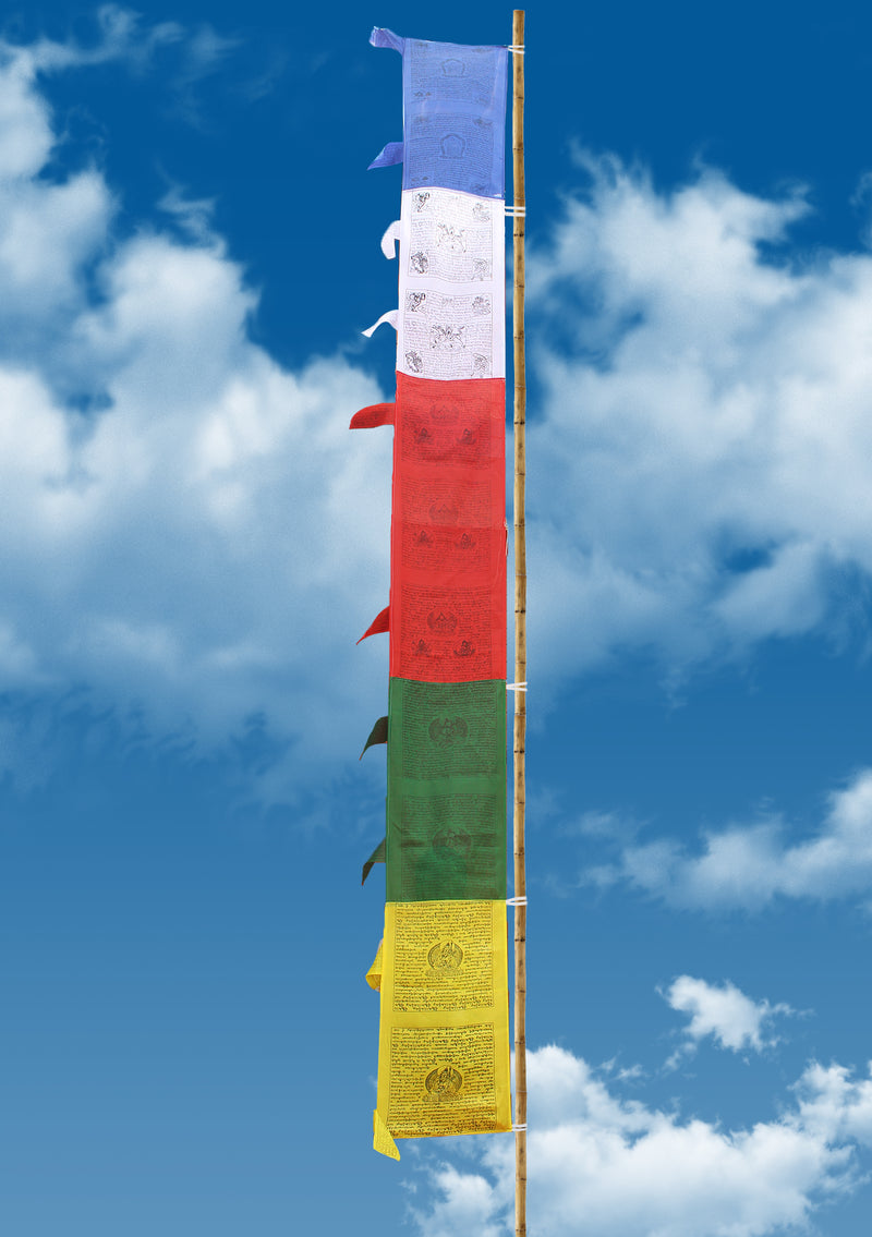 Windhorse and Tibetan Deities Printed Large Vertical Prayer Flags - nepacrafts