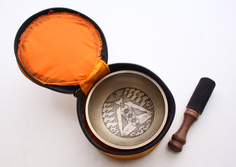 Seven Chakra Painted Singing Bowl Set with Orange Silk Brocade Gift Box - nepacrafts