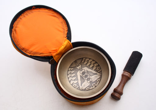 Seven Chakra Painted Singing Bowl Set with Orange Silk Brocade Gift Box - nepacrafts