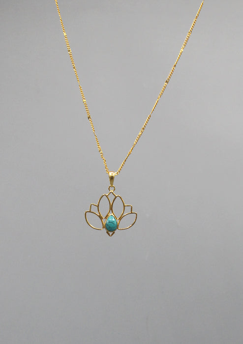 Turquoise inlaid Gold Plated Lotus Pendant