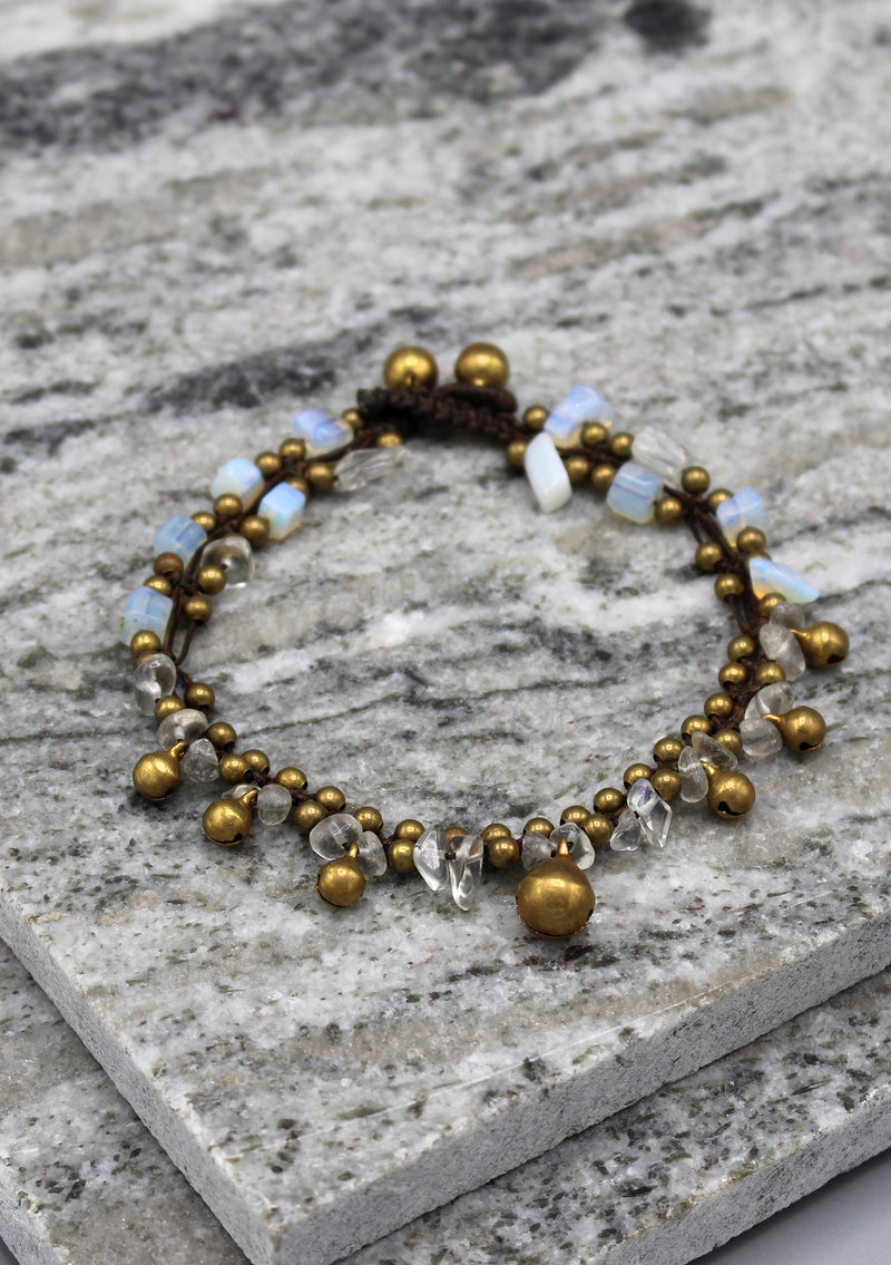 Colorful Stone Chip Women's Brass Bell Anklet - nepacrafts