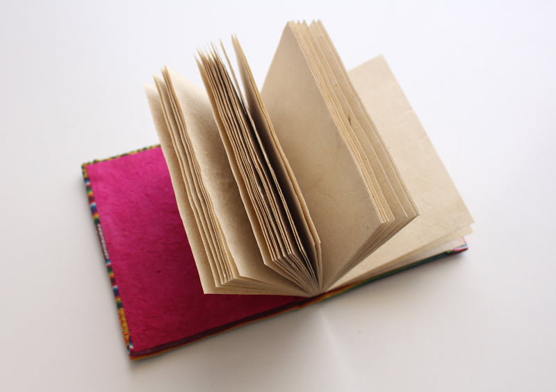 Bhutanese Fabric Hard Cover Thick Lokta Paper Journal Book with Tibetan Om - nepacrafts