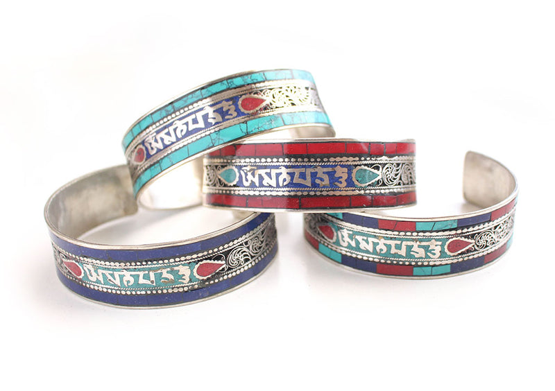 Om Mani Mantra Encarved Tibetan Wrist Bracelet - nepacrafts