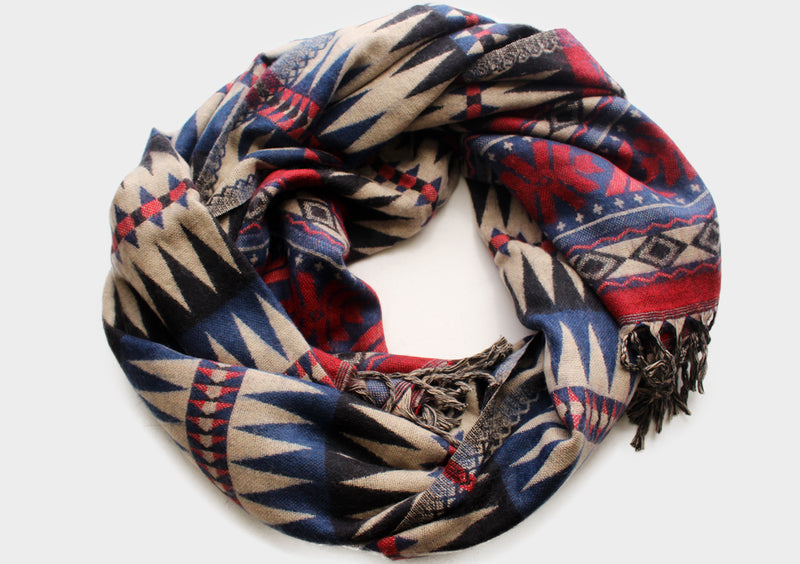 Black and Blue Jacquard Triangle Print Woolen Shawl - nepacrafts