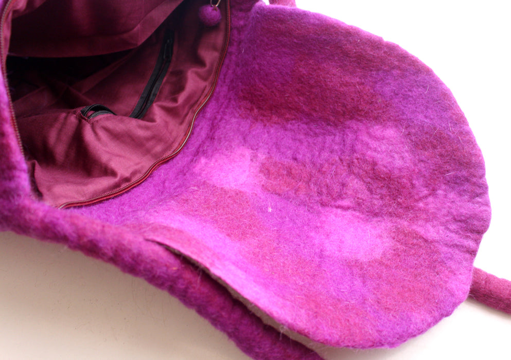 Purple Felt Shoulder Side Carry Bag with Flap - nepacrafts