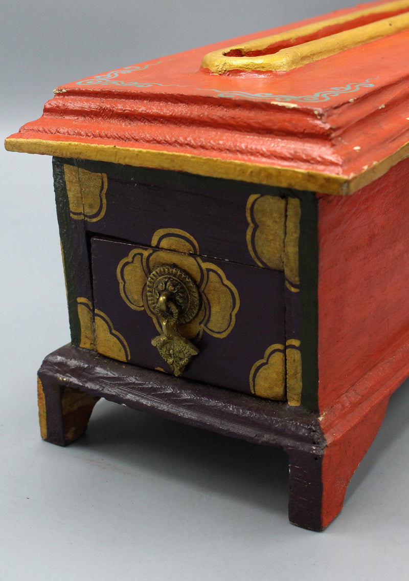 Astamangal Carved Handcrafted Wooden Incense Burner Red Box