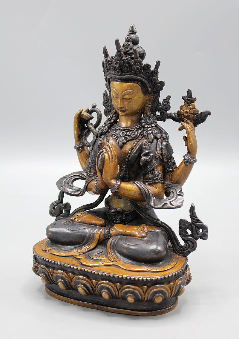 Copper Oxidized Chenrezig Statue
