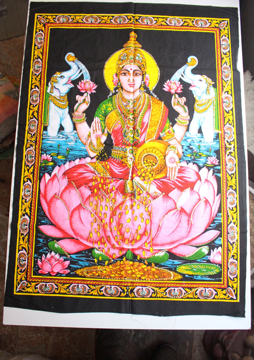 Hindu Goddess of Prosperity Laxmi Printed Cotton Tapestry Wall Hanging - nepacrafts