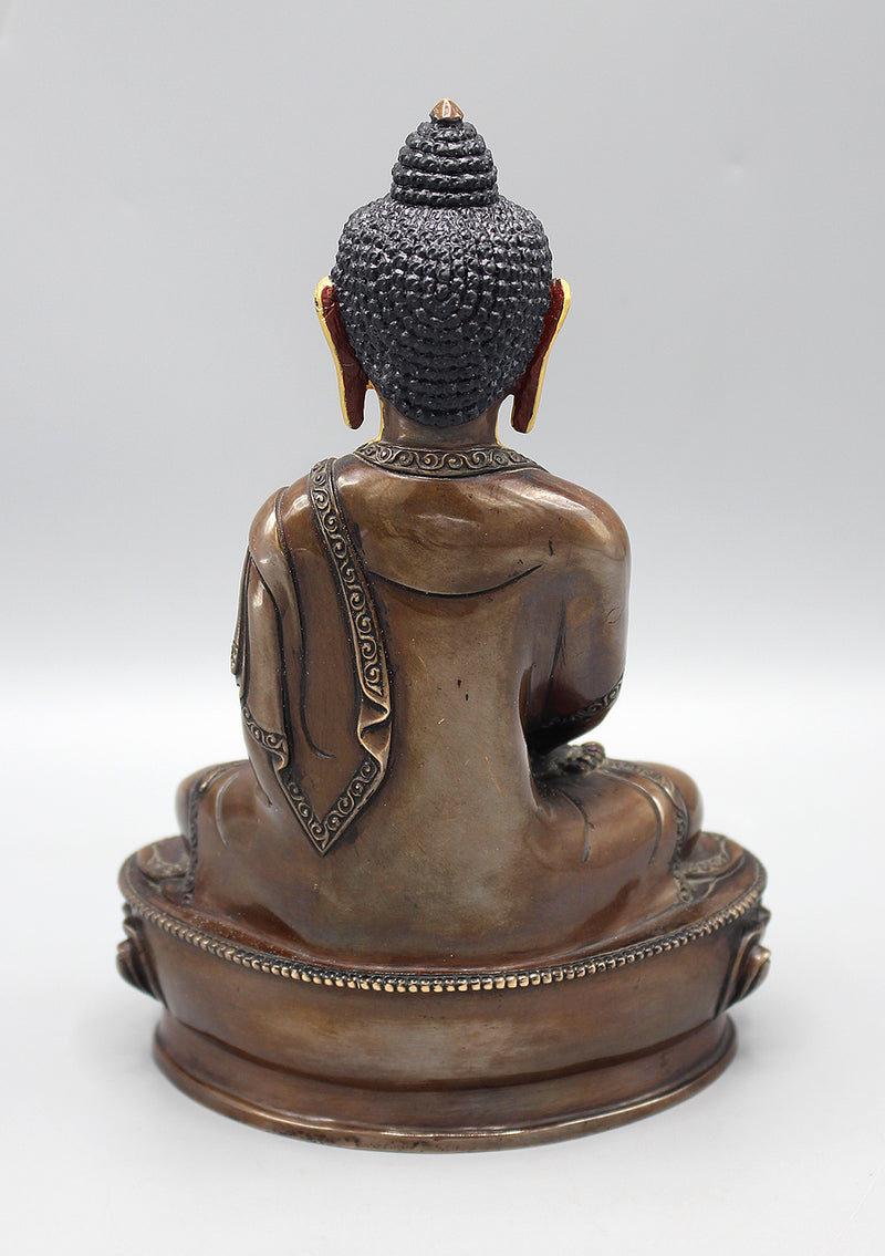 Copper Oxidized Amitabha Buddha Statue with Gold Face Painting