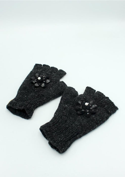 Beautiful Black Color Gloves with Flower