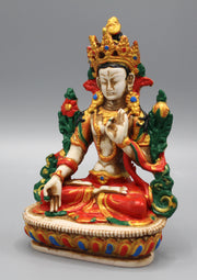 White Tara Statue 5.8" Handpainted Resin Nepal - nepacrafts