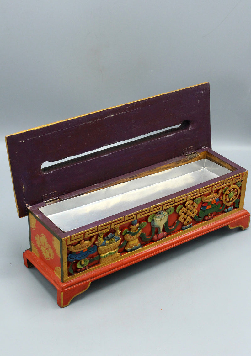 Astamangal Carved Handcrafted Wooden Incense Burner Purple Box