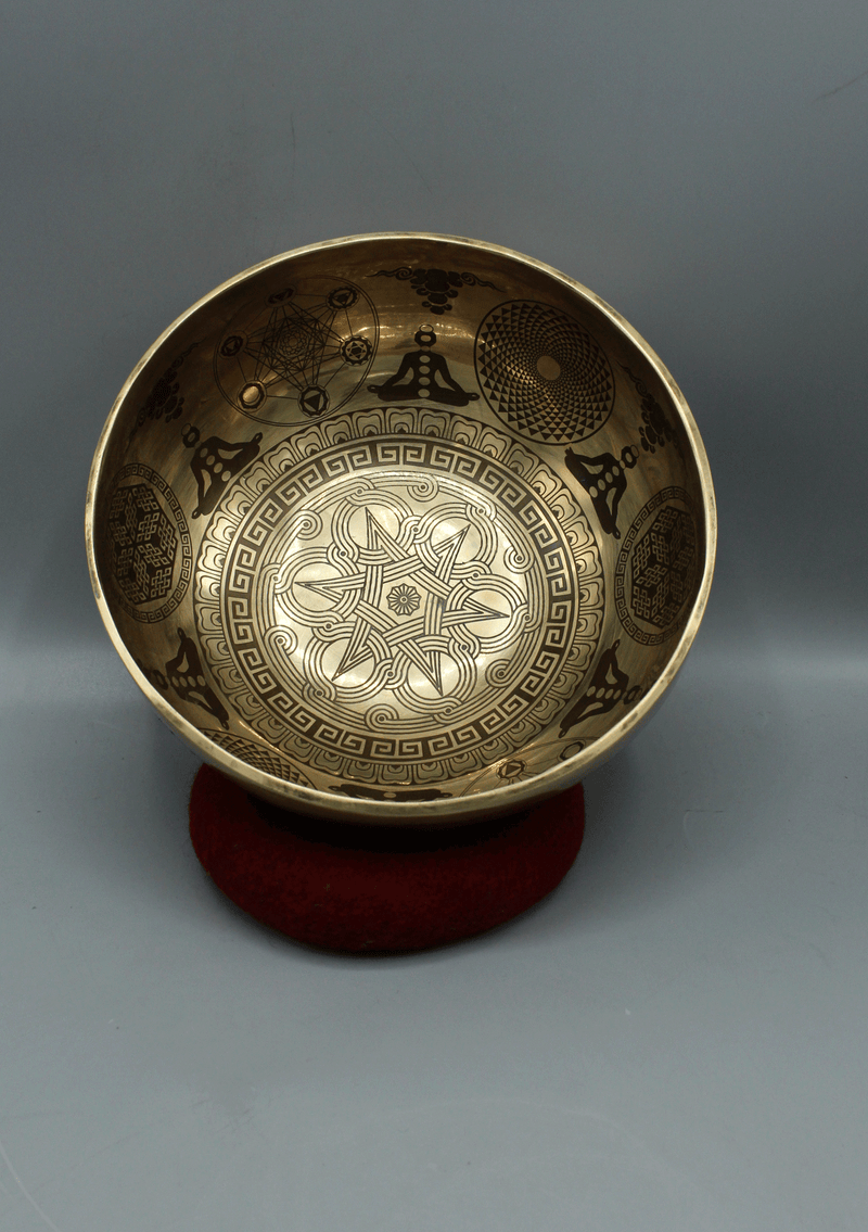 Handmade Endless Knot Mandala Etched Gulpa Singing Bowl with Ashtamangal Symbol