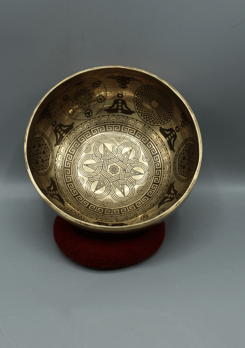 Handmade Endless Knot Mandala Itched Gulpa Singing Bowl with Ashtamangal Symbol