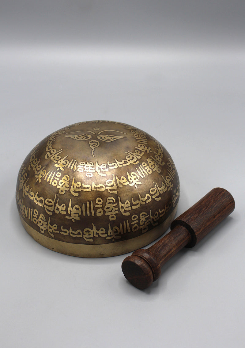 Tibetan Mantras Carving Double Dorjee Singing Bowl - nepacrafts