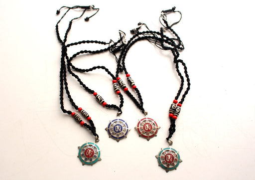 White Metal Tibetan Om Dharmachakra Pendant - nepacrafts