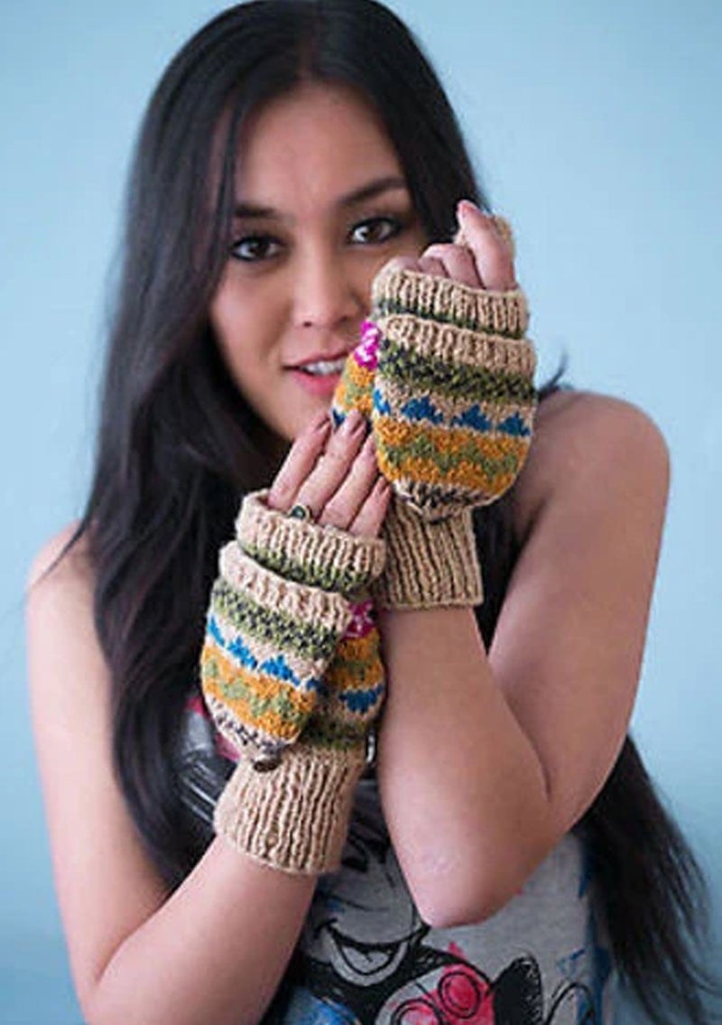 Dark Cream Multicolor Woolen Convertible Mittens (Dark Cream WO16G)