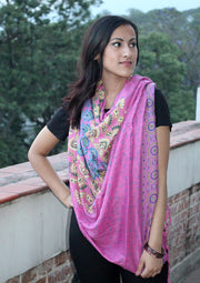 Pink Mandala Print Cotton Shawl/Scarf with Fringe - nepacrafts