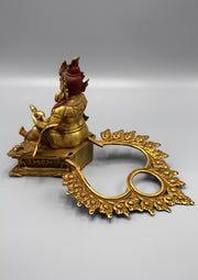 Gold Plated Kubera Zambala Statue in a Throne - nepacrafts