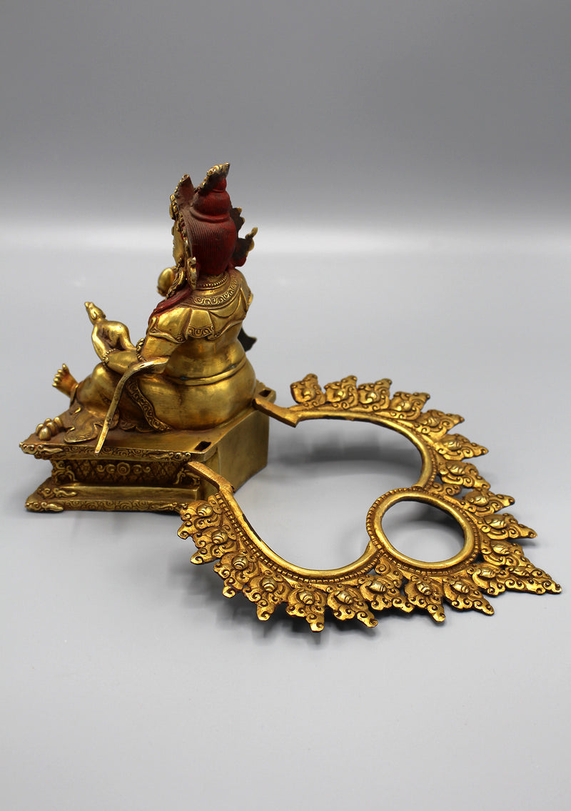 Gold Plated Kubera Zambala Statue in a Throne - nepacrafts