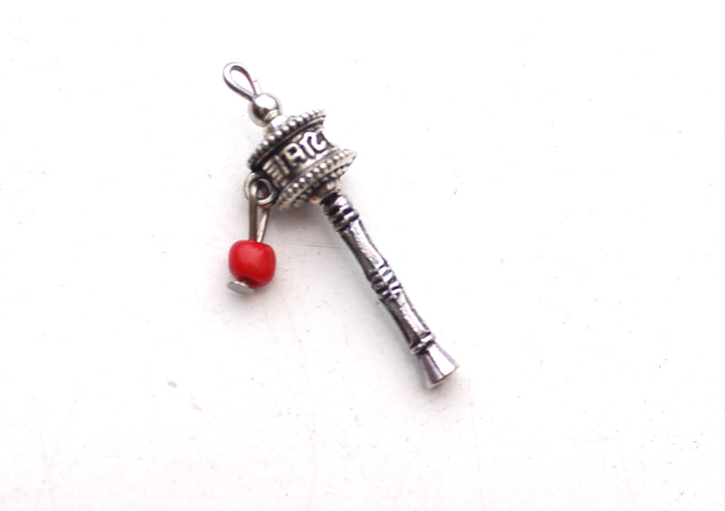 White Metal Om Mani Prayer Wheel Pendant