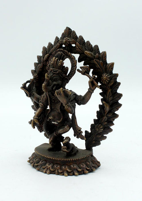 Dancing 4 Armed Oxidized Copper Ganesh Statue 3.1" Statue