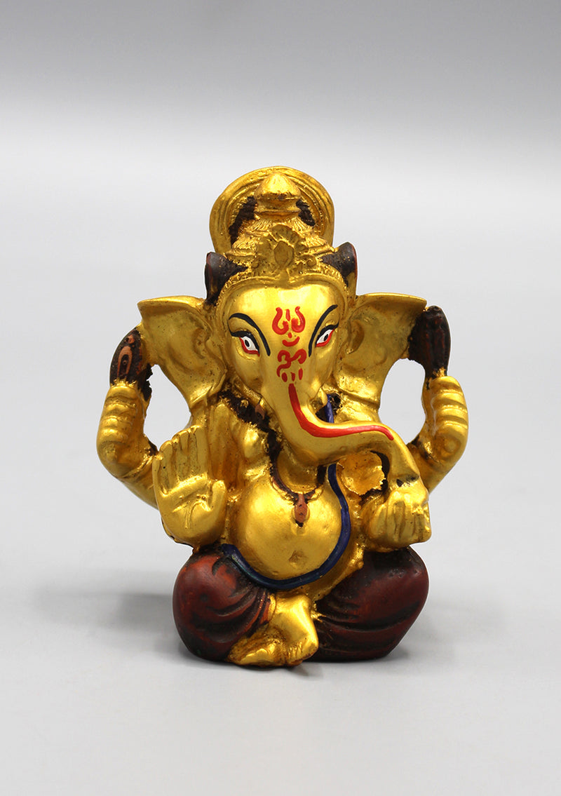 Handpainted Golden Ganesha Resin Statue 3"