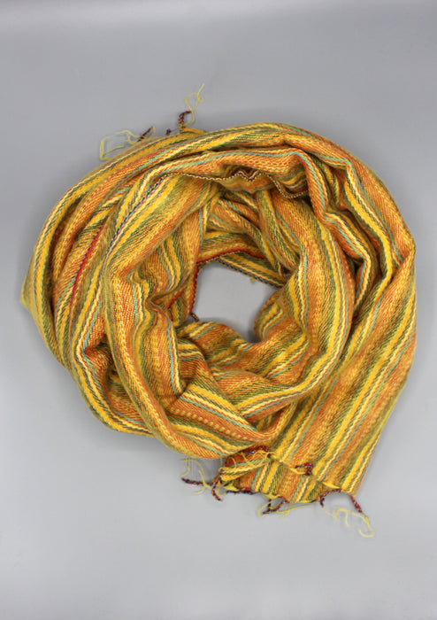 Hand Woven Yellow Striped Yak Wool Shawl Nepal