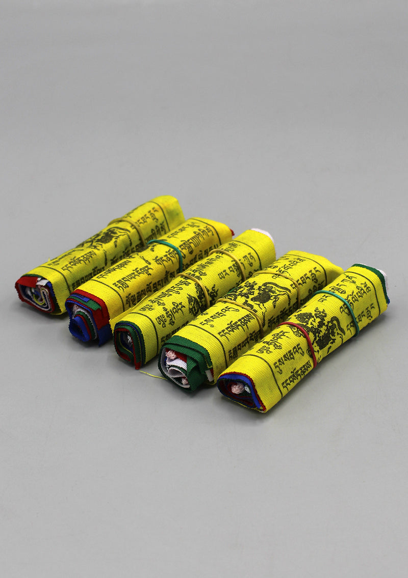 Set of Five Mini Polyester Windhorse Prayer Flags, Tibet Flags