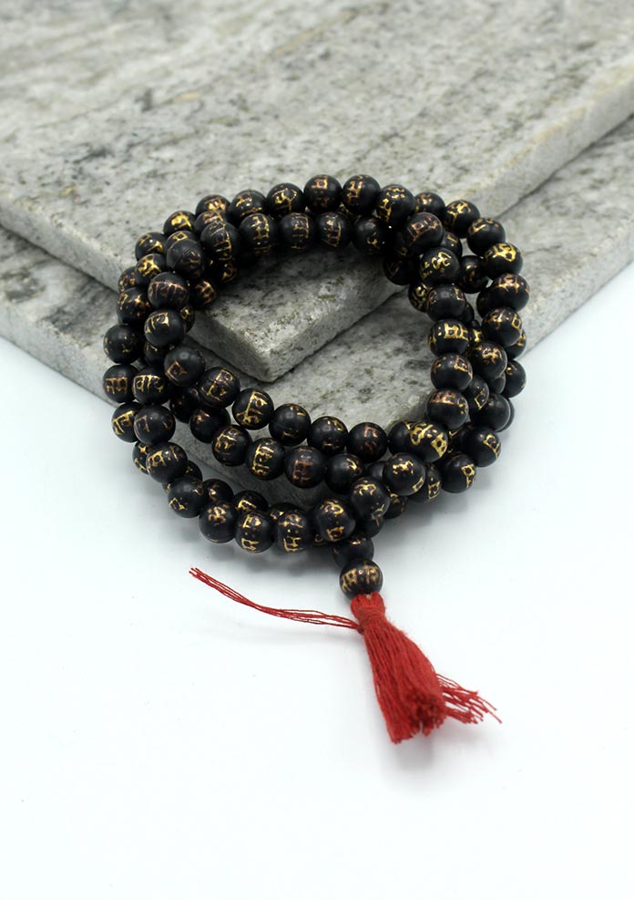Om Nama Shivaya Painted Black Prayer Mala for Meditation — NepaCrafts ...