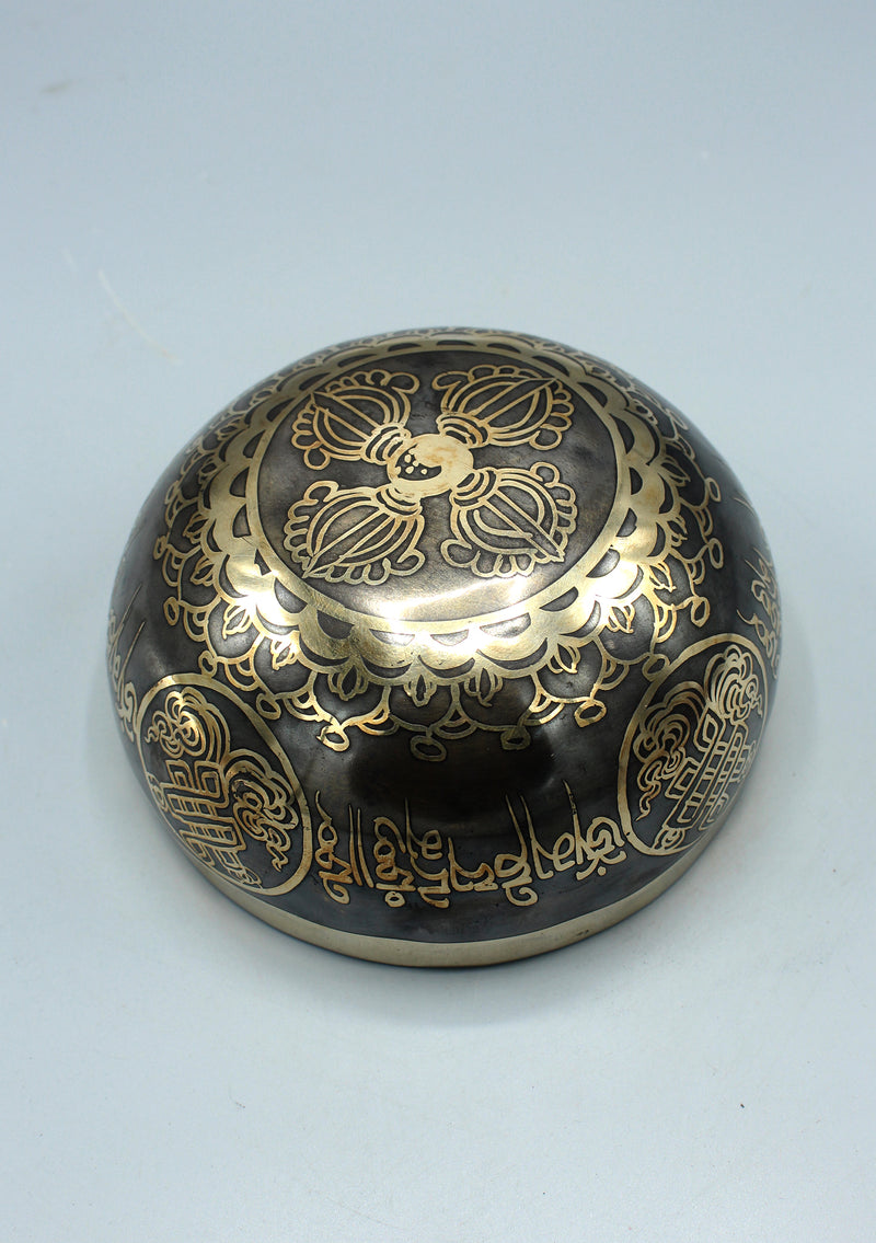 Oxidized Hindu Om and Endless Knot Singing Bowl