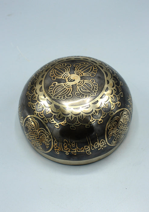 Oxidized Hindu Om and Endless Knot Singing Bowl